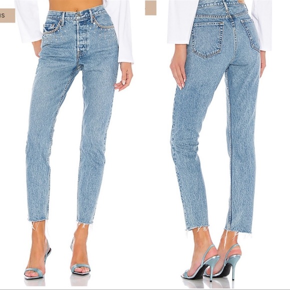 GRLFRND Karolina jeans in Glamrock new without tags studs & rhinestones diamonds - Picture 2 of 7